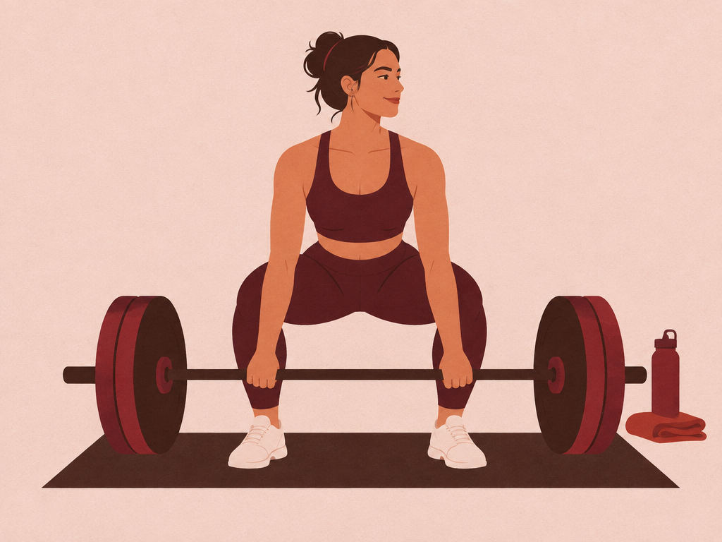 Illustration einer Athletin beim entspannten Krafttraining ohne Leistungsdruck