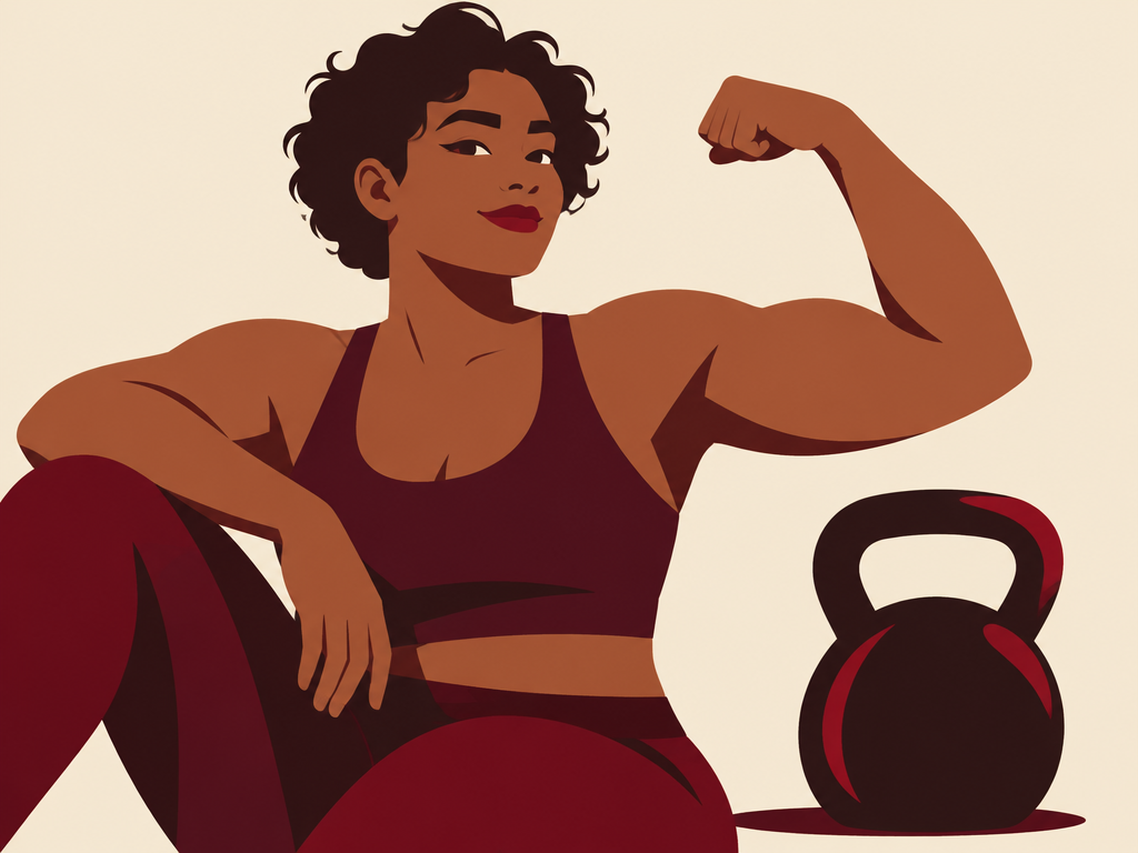 Illustration of a strong person beside a kettlebell