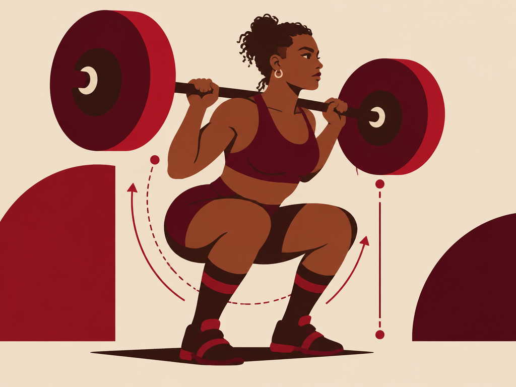 Illustration of a controlled barbell squat